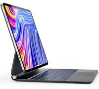 RESTEQ Teclado magnético AZERTY para iPad Air 13 y iPad Pro 12.9 con trackpad, retroiluminación de 7 colores, bisagra de aluminio, soporte flotante, color negro