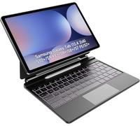 RESTEQ - Teclado QWERTZ con funda para Samsung Galaxy Tab S10+/S9+/S9 FE+/S8+/S7 FE/S7+ 12,4" HOU retroiluminado con panel táctil y soporte S Pen