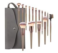 Restikiant Juego de Brochas de Maquillaje Dorado ChampáN de 15 Uds., Brocha para Polvos Sueltos, Brocha para Base de Maquillaje, Brocha para Cejas, Juego Completo de Brochas de Maquillaje