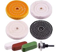 Restikiant Ruedas de Pulido de 8 Piezas de 4 Pulgadas Ruedas de Mezclilla con 3 Piezas de Compuestos de Pulido y VáStago de Taladro de 1/4 Pulgadas para Amoladora de Banco