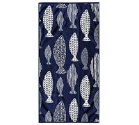DecoKing Toalla de Playa Grande 90 x 180 cm 100% algodón, Toalla de baño de Terciopelo, Color Azul Blanco Pez