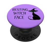 Resting Witch Face Black Cat Halloween Purple Cat Witchy Cat PopSockets PopGrip Adhesivo