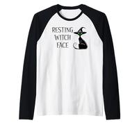 Resting Witch Face Black Cat Witchy Cat Halloween Witch Cat Camiseta Manga Raglan
