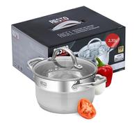 RESTO Olla de acero inoxidable 18/10, apta para todo tipo de fuegos, olla con tapa de cristal resistente al calor, escala de medición en caja de regalo (18, h = 10,5 cm, 2,35 l)