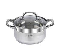 RESTO Olla de Acero Inoxidable 18/10, para Todo Tipo de Fuegos, con Tapa de Cristal Resistente al Calor, Escala de medición y Asas no conductoras térmicas (22 x 12 x 4,6 l) / 92004