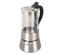 Restokki Cafetera Italiana Para Estufa De Acero Inoxidable - Cafetera Italiana Con Tapa De Cristal (4 Tazas) Cuerpo Acero Inoxidable