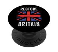 Restore Britain - Flag UK Conservative Graphic (Black) PopSockets PopGrip Adhesivo