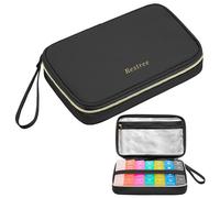 Restree Organizador mensual de píldoras de 28 compartimentos, contenedor de medicamentos 4 veces al día, pastillero apto para viajes para suplementos vitamínicos (negro)