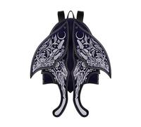 Restyle Mochila Umbra Noctis con Alas de Polilla Bordadas Plateadas | Estilo Celestial de Ante Vegano Azul Medianoche | Estética Whimsigoth y Mística | Tiradores de Luna Creciente