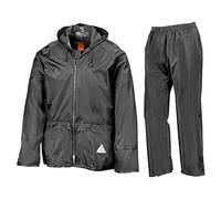 Result Traje de agua de dos piezas - Pantalón y Chaqueta + Bolsa [ StormDri 2000 Tech ] Pro Chubasquero Impermeable 3M Scotchlite Reflectante (L, Negro)