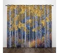Resumen Bosque Álamos Cortinas Opacas para Dormitorio, Pintura Al Óleo Plantas Oscurecimiento Estético para Habitación, Amarillo Cortinas para Ventana con Ojales, 140×225cm Juego de 2 Paneles