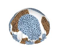 Resumen de la mejor y más moderna piel de leopardo,Gorro de ducha, gorro de noche, gorro de baño elástico impermeable de doble capa, reutilizable para el cabello.