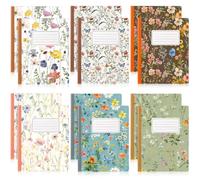 Resurhang 12 Floral Composition Notebooks 9.75 x 7.5 Inch College Ruled Journals 140 Pages 80gsm Thick Paper Flower Notebook Back to School Gift for Women Work Writing Office Note Taking (Retro)