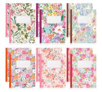 Resurhang 12 Floral Composition Notebooks 9.75 x 7.5 Inch College Ruled Journals 140 Pages 80gsm Thick Paper Flower Notebook Back to School Gift for Women Work Writing Office Note Taking (Bright)