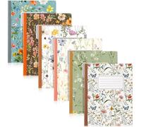 Resurhang 6 Floral Composition Notebooks 9.75 x 7.5 Inch College Ruled Journals 140 Pages 80gsm Thick Paper Flower Notebook Back to School Gift for Women Work Writing Office Note Taking (Retro)