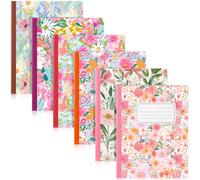 Resurhang 6 Floral Composition Notebooks 9.75 x 7.5 Inch College Ruled Journals 140 Pages 80gsm Thick Paper Flower Notebook Back to School Gift for Women Work Writing Office Note Taking (Bright)