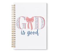 Resurhang Cuaderno de diario bíblico con lazo rosa, regalos cristianos para mujeres y niñas, cuaderno floral de oración, Dios es bueno, suministros de estudio bíblico, lindo diario en espiral para