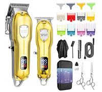 RESUXI Cortadora de pelo para hombres y recortadora de hoja en T con estuche de almacenamiento, cortadora de pelo profesional, sin cables, para corte de pelo, cortadora de pelo, kit de aseo de corte de pelo, dorado