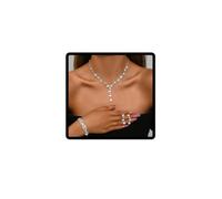 Resweky Juego de collar de boda, pendientes y pulseras, con diamantes de imitación plateados, accesorios de boda para mujer, Large, Metal, No es una piedra preciosa