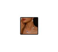 Resweky Juego de collar y aretes de boda con diseño de corazón y diamantes de imitación plateados, accesorios de boda para mujer, Large, Metal, No es una piedra preciosa