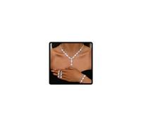 Resweky Juego de collar y pendientes de boda, plata con diamantes de imitación cuadrados brillantes, collar de novia, pulsera, accesorios de boda para mujer