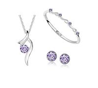 Resweky La moda para la perforación de agua Collar de cristal Set para pendientes 3pcs brillante Collar de cristal austriaco Pulsera de las mujeres, Tamaño libre, Metal, No aplicable