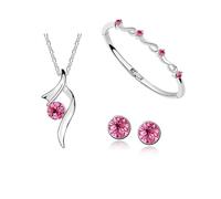 Resweky La moda para la perforación de agua Collar de cristal Set para pendientes 3pcs brillante Collar de cristal austriaco Pulsera de las mujeres, Tamaño libre, Metal, No aplicable