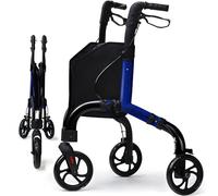 Andador rodante de 3 ruedas de alta calidad para personas mayores, ligero, plegable, de tres ruedas, con bolsa de almacenamiento, ayuda a la movilidad (negro y azul)
