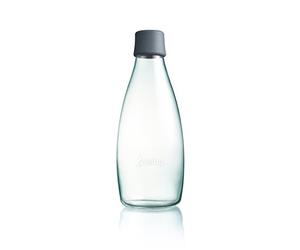 Retap Botella de Agua 0,8 L con Tapón Negro y Caja de Regalo de Cartón Certificado CSF, Vidrio de borosilicato, Gris, 0.8 / Large