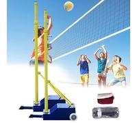 Rete da Pallavolo Robusta con Paletti, Sistema Sportivo Esterno 4 Altezze Regolabili 1.5-2.1m con Ruote, Paletti Pallavolo/Badminton Portatili per Giardino, Parco, Palestra, Adulti & Bambini