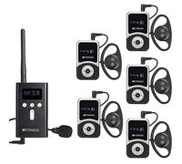 Retekess T130S Tour Guide System, Mejora Sistema de Audioguía Turística, 100m, 49 Canales, Auriculares D, Micrófono para Guía Turístico para Recorrido Fábrica, Turismo (1 Transmisor 5 Receptores)