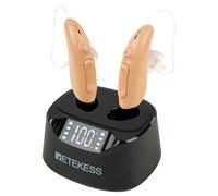 Retekess TE201 Amplificador de Sonido para Adultos y Personas Mayores, Diseño Invisible, Pantalla Digital Recargable, Cancelación de Ruido, 16 Canales, Ayuda a Escuchar Música y Ver la Televisión
