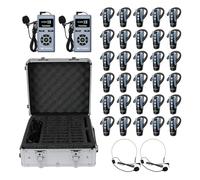 Retekess TT106S Radioguias Guía Turístico, Audio Guia Turistico, 2.4G, Receptor de Gancho de Oído, Control de un Toque, 200m, para Viajes,Visita a la Fábrica (2 Transmisores, 30 Receptores)