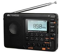 Retekess V115 Radio Portátil Pequeña,FM Am SW Radio Pequeña,Radios Pequeñas Digitales con MP3,SD/TF/USB,3 Modos de Grabación,Tiempo de Sueño,Pantalla LCD,Familia, Caminar, Emergencia(Negro)
