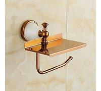 retención de Rollo de Papel higiénico montado en l Portarrollos de Papel higiénico de Pared con Soporte for teléfono móvil, sin Taladro, Dorado(K)