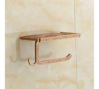 retención de Rollo de Papel higiénico montado en l Portarrollos de Papel higiénico de Pared con Soporte for teléfono móvil, sin Taladro, Dorado(B)
