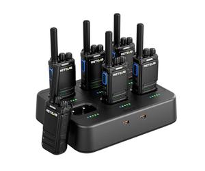 Retevis B64 Walkie-talkies, Cargador de 6 Vías, Radio Bidireccional con Cancelación de Ruido IA Bilateral, Auriculares Profesionales Resistentes y Listos para Usar, para Bares (Negro, Paquete de 6)