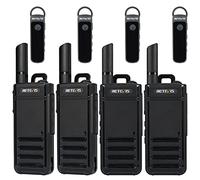 Retevis RB639P Walkie Talkies para Adultos, Mini Radio de Dos Vías con Auriculares, VOX, USB-C, PMR446 Radio Profesional de 2 Vías para Restaurante (Negro, 4Pcs)