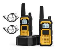 Retevis RB648 Walkie Talkie Impermeable, Walkie Talkies Duraderos, Prueba Triple Avanzada, IP67 Dual PTT, Vibración SOS, Radio Bidireccional 2000 mAh con Auricular para Obra (2 Piezas, Amarillo)