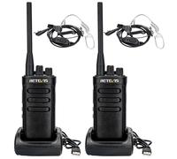 Retevis RB85 Walkie Talkie con Auriculares, Walkie Talkie Largo Alcance 2000 mAh, 16 Canales Radio Profesional de Dos Vías con Base de Carga USB para Sitio de Construcción, Restaurante (Negro, 2Pcs)