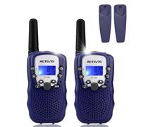 Retevis RT388 Walkie Talkie Niños PMR446 8 Canales Pantalla LCD Linterna Vox 10 Tonos de Llamada Bloqueo de Canales Talkie Walkie Juguete para Niño (Azul Oscuro, 1 Par)