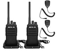 Retevis RT617 Walkie Talkie con Micrófono, PMR446 Recargable 16 Canales, CTCSS/DCS Sin Licencia, VOX Scan Squelch, Walkie Talkies Profesionales para Seguridad (2 Piezas, Negro)