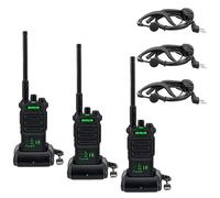 Retevis RT86 Walkie Talkies de Larga Distancia con Auriculares, Walkie Talkie Recargables 2600mAh con Cargador USB, VOX Linterna Alarma, Radiocomunicación para Sitio de Construcción(Negro, 3Piezas)