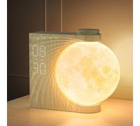 RETEYUNG 2025 Lámpara Luna Giratoria con Despertador, 8 Colores RGB, Despertador amanecer, 2 Alarmas, 10 Sonidos Naturales, 3 Niveles de Brillo para Luz Nocturna, el Regalo para Mujeres y Niños