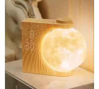 RETEYUNG Reloj despertador con luz nocturna, Lámpara luna con 3 niveles de brillo, Despertador amanecer, RGB 8 colores y 10 sonidos relajantes. Regalo para niños, niñas y tu novia.(Rotación manual)