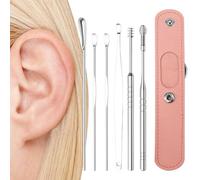 Retirada De Cera Para La Oreja - Set De Limpiador De Acero, Herramientas De Selección De Orejas | Kit De Extractores De Cementera De Acero Inoxidable De 6 Piezas Con Estuche De PU, Colección De