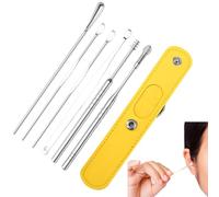Retirada De Cera Para La Oreja - Set De Limpiador De Acero, Herramientas De Selección De Orejas | Kit De Extractores De Cementera De Acero Inoxidable De 6 Piezas Con Estuche De PU, Colección De