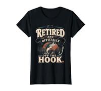 Retired and The Hook Fisherman Bass Angler Camiseta gráfica económica, Mujer, Negro, L