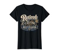 Retired Casting Into The Next Chapter Fishing Camiseta gráfica económica, Mujer, Negro, XS