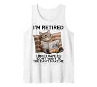 Retired Cat Reading Newspaper Funny Retirement Cat Mom Dad Camiseta sin Mangas